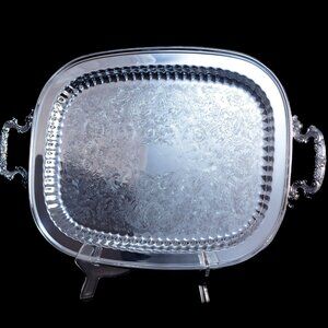 Silver Plated Serving Tray With Intricate Engraving & Handles | Leonard Silver